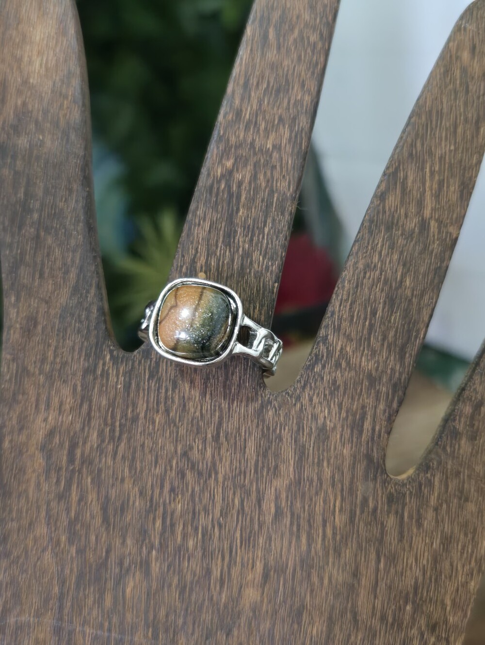 4/$15 NWT Adjustable Boho Statement Ring Earthy Orange Green Cabochon 90s Cottag